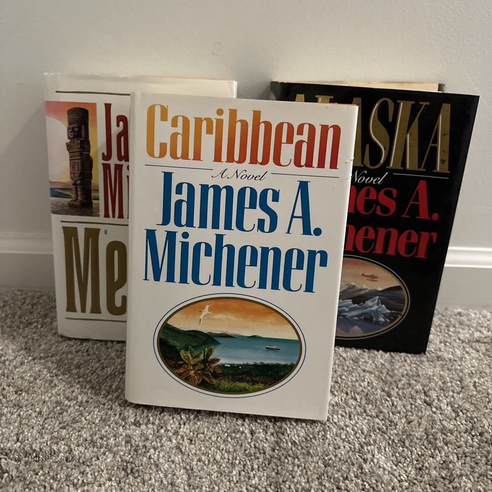 3 Novels by James A. Michener~Mexico~Caribbean~Alaska HC DJ First Editions