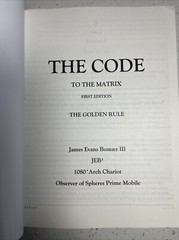 The Code To The Matrix By James Evans Bomaer III 1080 ,Large Book8.5*11.5, New