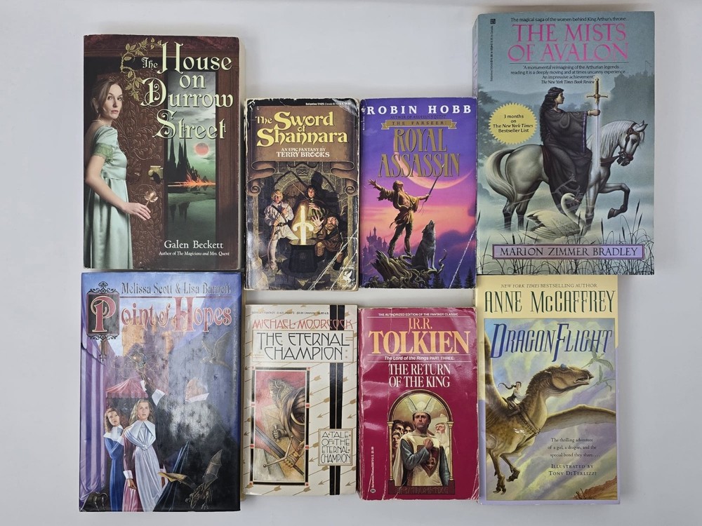 Epic Fantasy Lot of 8 – Tolkien, McCaffrey, Hobb, Brooks, Moorcock & More