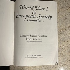 World War I & European Society : A Sourcebook by Frans Coetzee & Marilyn Shevin