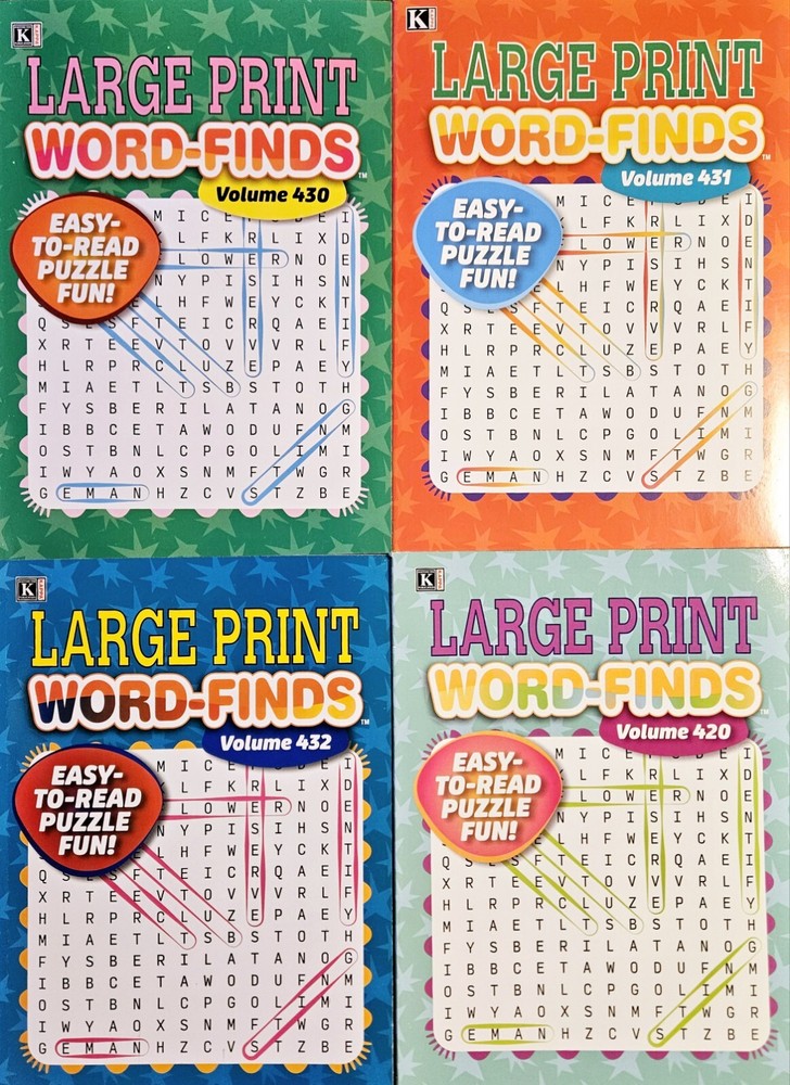 Set Of 4 Large Print Word-Finds Puzzle Books by Kappa 80 Pages Each Assorted New