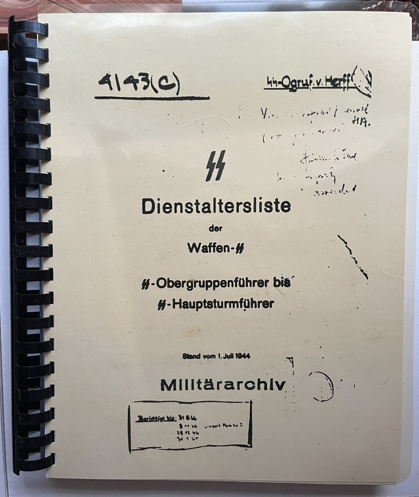 Dienstaltersliste Waffen-SS Service List Nazi Germany 1 July 1944