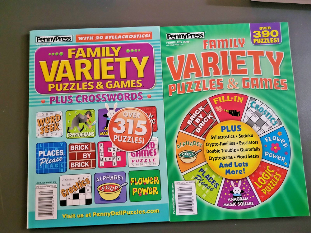 Lot of 2 Family Variety Puzzles & Games & 1 Book With Crosswords by Penny Press