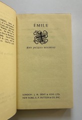 ROUSSEAU Emile Or Education | 1950 Everyman’s Library 518 Hardcover/Dust Jacket
