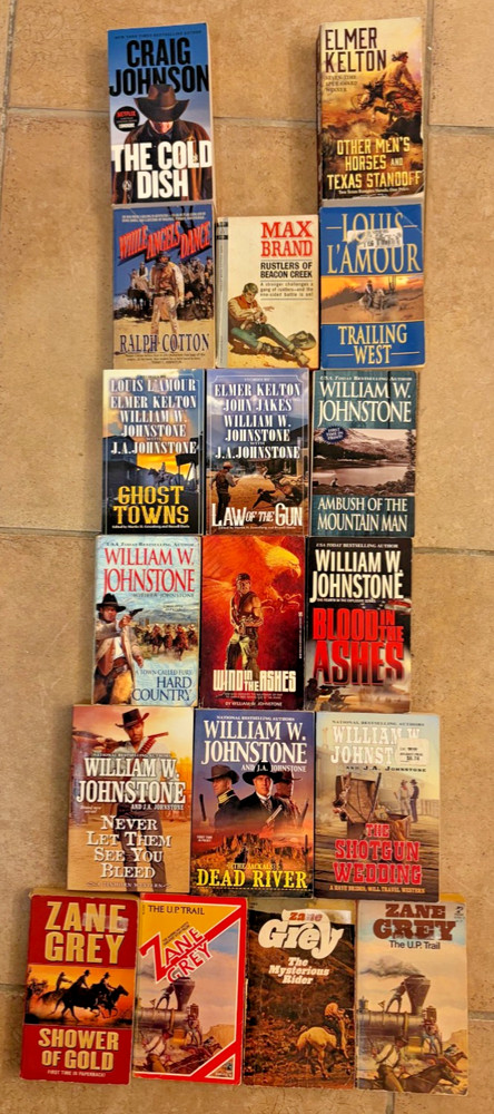 Lot of 17 Western Action Books ~ Johnstone + Zane Grey + L’Amoure + Max Brand ++