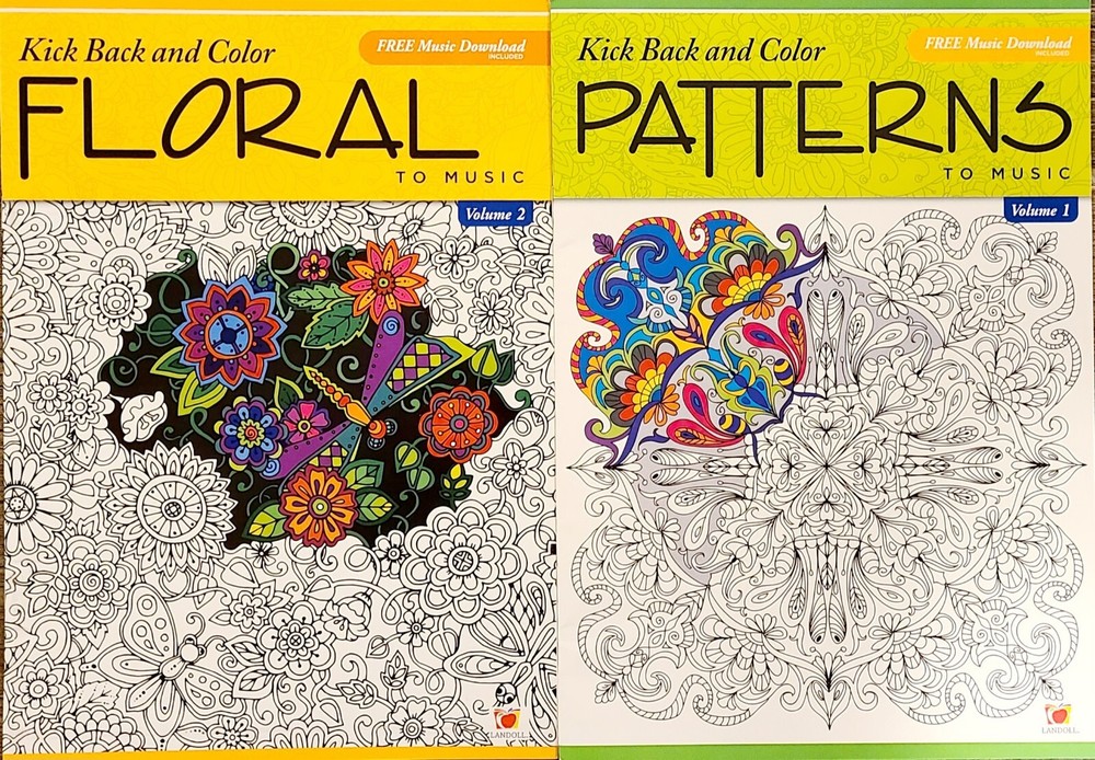 Kick Back & Color to Music Set of 2 Floral and Patterns NEW