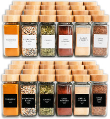Glass Spice Jars with Label, 24PK Bamboo Jar Spices Set 4Oz, 374 Spice Labels, P