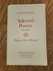 Selected Poems 1923-1975: Robert Warren. Franklin Library. Ltd. Ed. 1st Ed. 1976