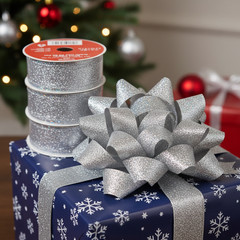 Silver Glitter Wired Ribbon 1.5in x 30ft – Home Decor