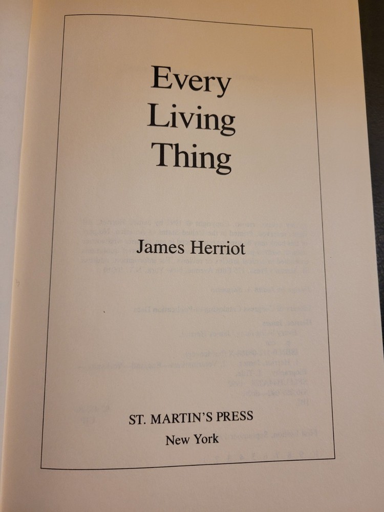 Vtg 1992 „Every Living Thing” Book By James Herriot. Hardcover. First Edition.