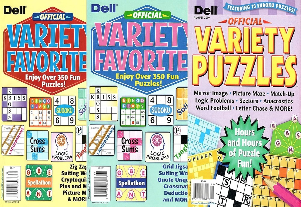 NEW Lot of 3 Dell Official Variety Puzzles Favorites Puzzle Magazine Books