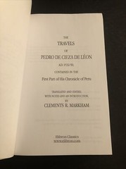 Peru History : The Travels of Pedro de Cieza de Léon / BG