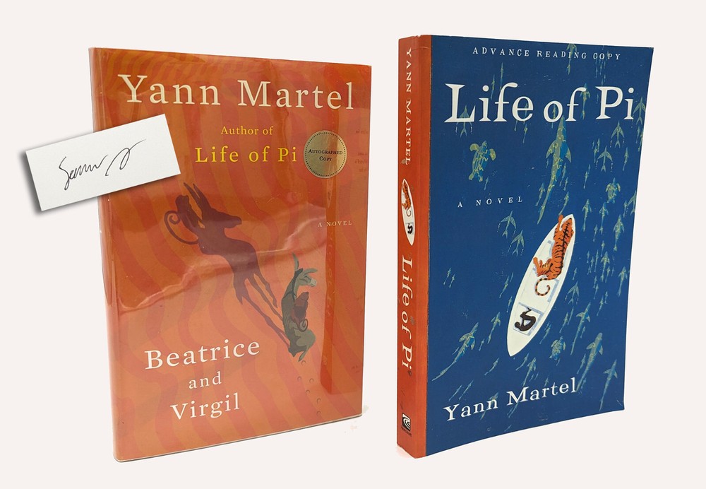 2 Book Lot – SIGNED Yann Martel in BEATRICE AND VIRGIL HC, LIFE OF PI paperback