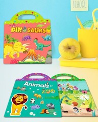 Reusable Sticker Book Set: 94 Waterproof Stickers for Kids – Animal & Dino Fun
