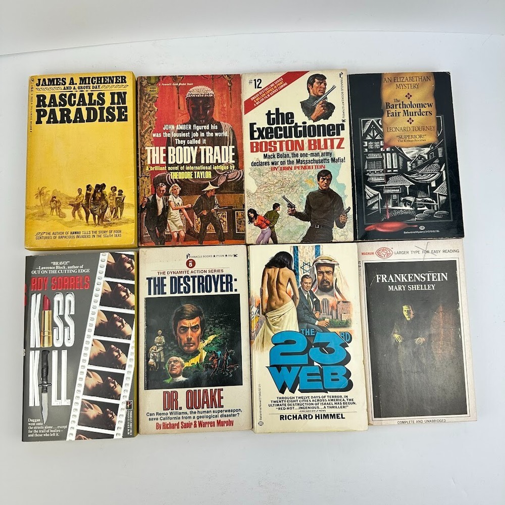 Lot of 8 Vintage Mystery Adventure PB Novels/Books Multiple Titles & Authors