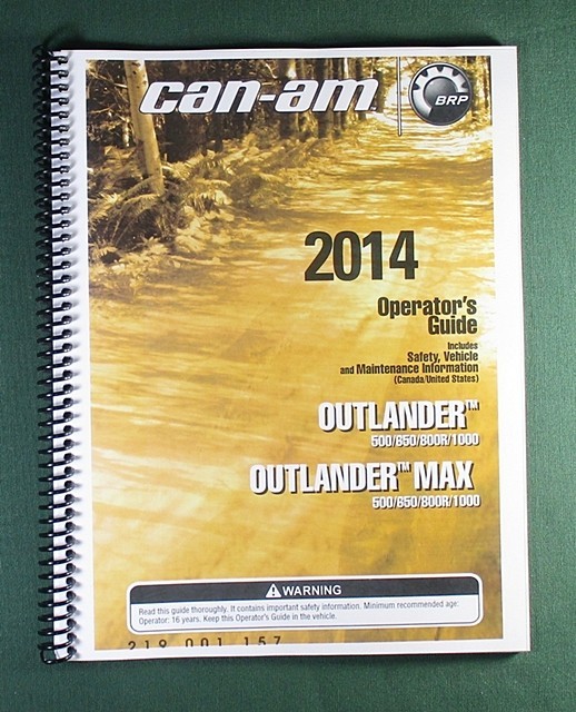 2014 Can-Am Outlander 1000 Owner’s Manual: 180 Pages & Protective Covers