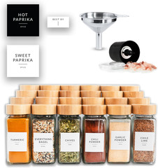 Glass Spice Jars with Label, 24PK Bamboo Jar Spices Set 4Oz, 374 Spice Labels, P