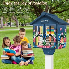 Little Library Box Outdoor Free Library Kit, Updated Double Doors Literature Lit