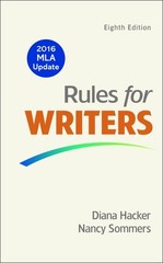 Rules for Writers with 2016 MLA Update, Hacker, Diana,Sommers, Nancy, Good Book