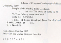 Collectible TERRY GOODKIND True 1st ed TEMPLE OF THE WINDS 528 pages 1997 HCDJ