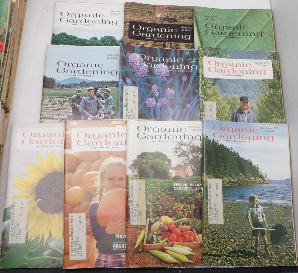 Lot of 10 Vintage Organic Gardening and Farming Magazines 1973 March-December