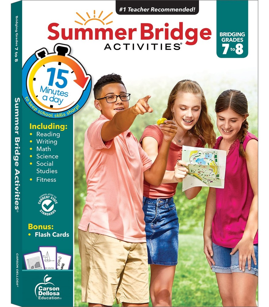 Summer Bridge Activities 7th to 8th Grade Workbook All Subjects 15 Minutes Daily