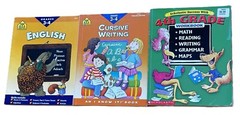 Lot of 3 Grades 3 & 4 English Math Writing Grammar Map Workbooks Activity Books
