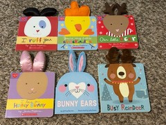 6 ASSORTED ANIMAL CHILDREN’S BOARD BOOKS WITH PLUSH EARS SANDRA MAGSAMEN & MORE