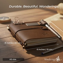 WANDERINGS A5 Travelers Notebook Bundle – 6″ x 8.5″ (15 x 22cm) – Genuine Lea…