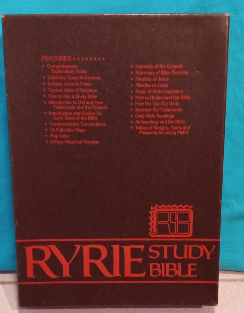 1978 RYRIE STUDY BIBLE KING JAMES VERSION BURGUNDY LEATHER Moody Press Boxed