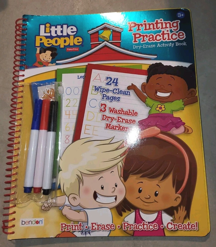 Bendon Fisher Price Little People Printing Practice Erase Activity Book Age 3+