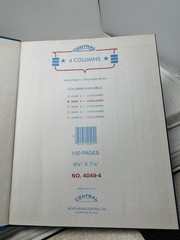 Central Hardcover Blue 4 Column Book 100 Pages 9 1/4” X 7 1/4” Made In USA Log