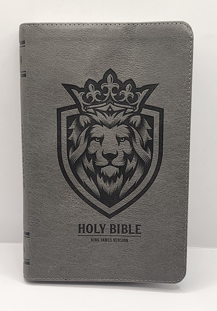 KJV Holy Bible Gift Edition Christian Art Publishers Gray Leather Lion Crest