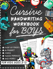 Cursive Handwriting Workbook for Kids Ages 8-12 with Jokes & Riddles for Boys: P