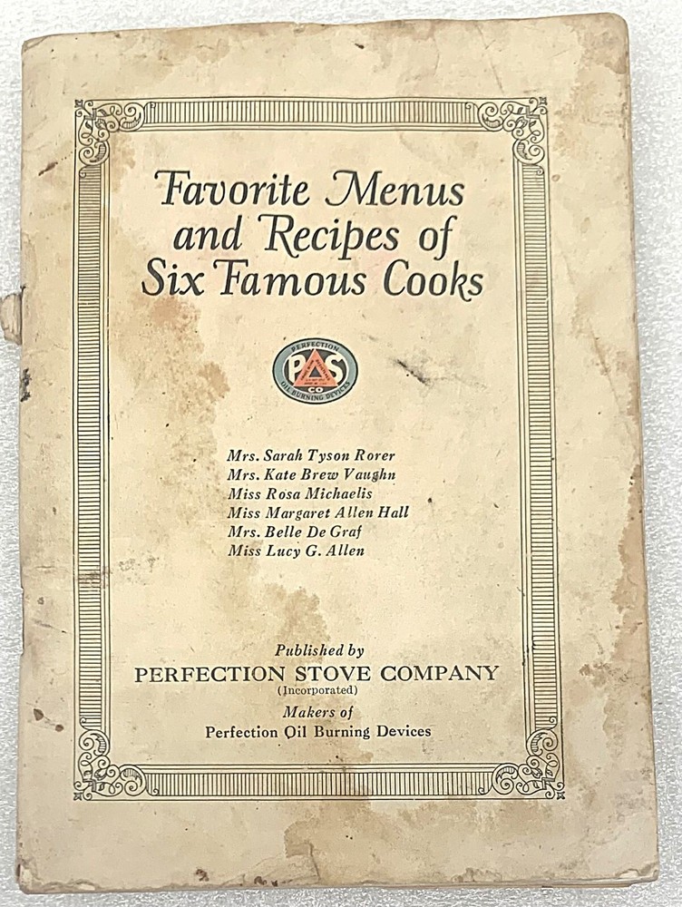 Favorite Menus & Recies of Six Famous Cooks Book 1928 61 Pages