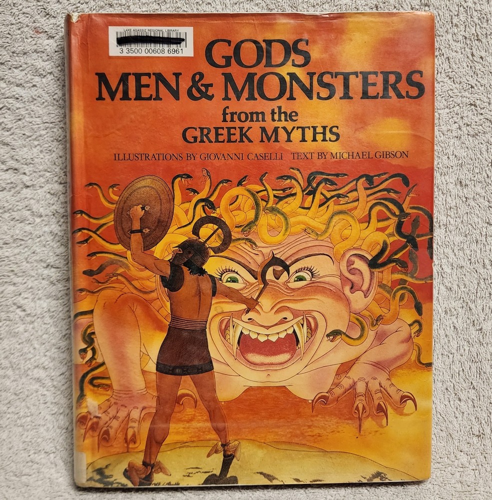 Gods Men and Monsters from Greek Myths by Michael Gibson 1st Ed 1977 HCDJ ex lib