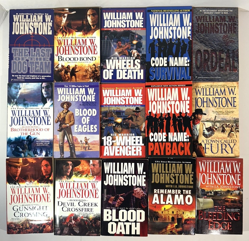 Lot of 15 Westerns + Thrillers by William W. Johnstone 1990s-2000s Softcovers