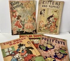 1940s Vintage Linen Children’s Books Lot of 5 Whitman, Saalfield, Etc GRAPHICS!