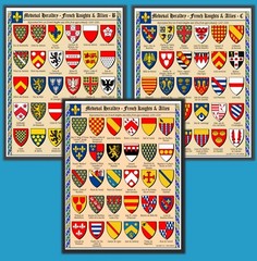 HERALDRY OF ENGLISH AND FRENCH KNIGHTS – 6 prints – 180 Total Designs