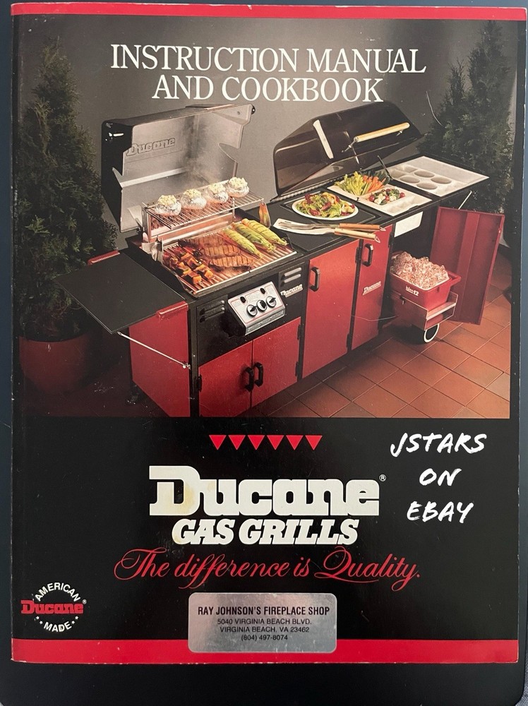 1994 DUCANE GAS GRILLS INSTRUCTION MANUAL AND COOKBOOK RECIPES 104 PAGES