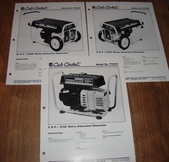 Cub Cadet Generator 5 8 10 H.P. Information Sheets 712242 723242 725242