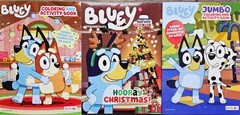 Bluey Coloring & Activity Book Set Of 2 & Bluey Hooray Christmas! Sticker Book