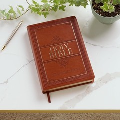 The Holy Bible King James Version LARGE PRINT Thumb Indexed Edition / TAN Faux L