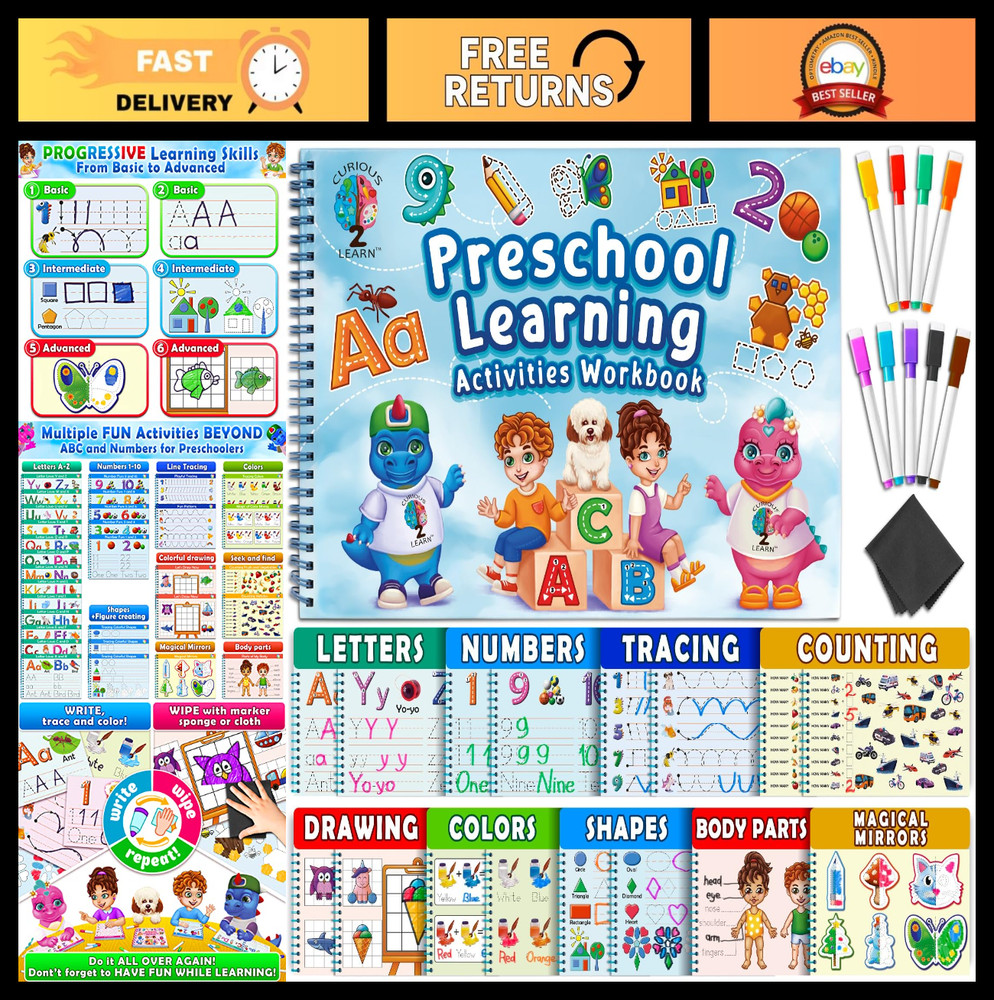 Preschool Activity Workbook for Kids 3-5 – 32 Montessori Learning Activities, Ma