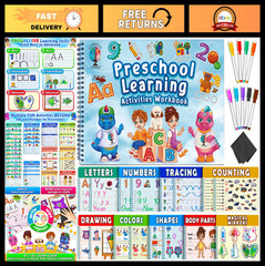 Preschool Activity Workbook for Kids 3-5 – 32 Montessori Learning Activities, Ma