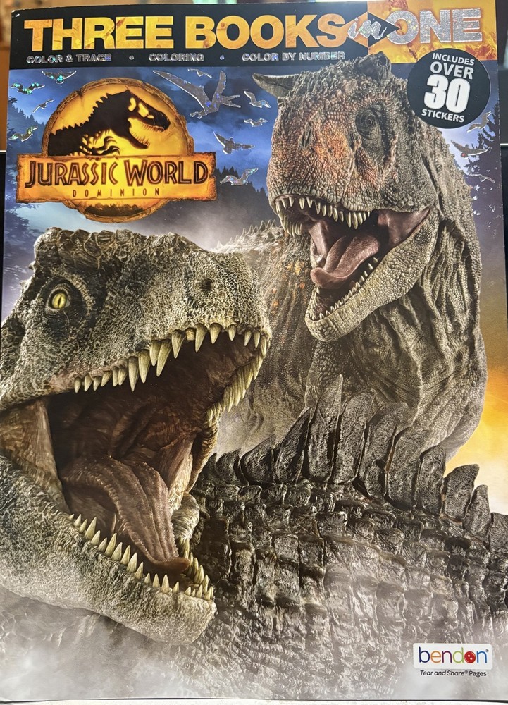 Jurassic World Three Books in One NEW Coloring Color & Trace Color by Number