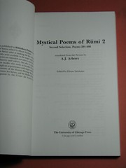 MYSTICAL POEMS OF RUMI 1 & 2 Jalal al-Din Rumi Translated A.J. Arberry 1991 PB