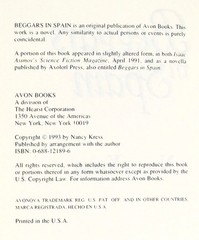 BEGGARS IN SPAIN: an SF novel by NANCY KRESS —AvoNova / William Morrow (1993)