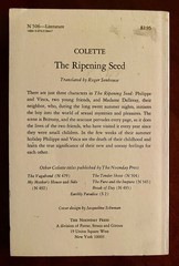 Colette The Ripening Seed Vintage Paperback, Noonday Press 1955 Translated