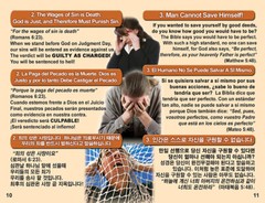 English/Spanish/Korean, 3-Language GOSPEL TRACTS, 40 PK, 4 Covers, 24 Pgs ea